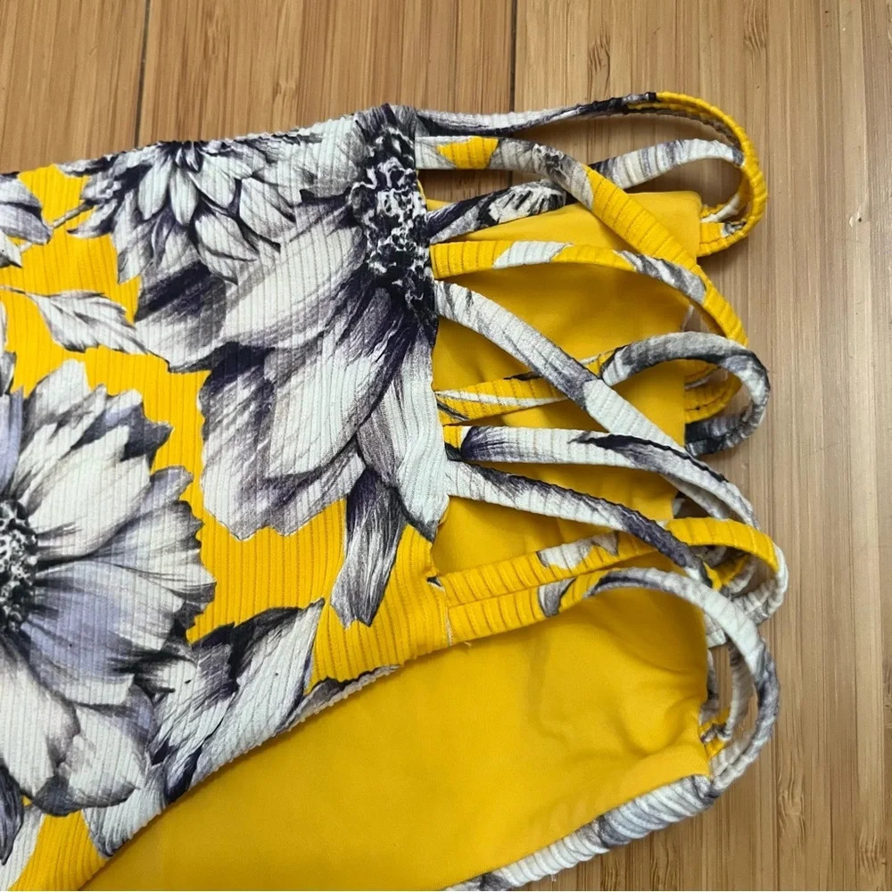 TINI BIKINI Floral Golden Yellow High Waisted Cheeky 2 Piece Bikini - Picture 7 of 12